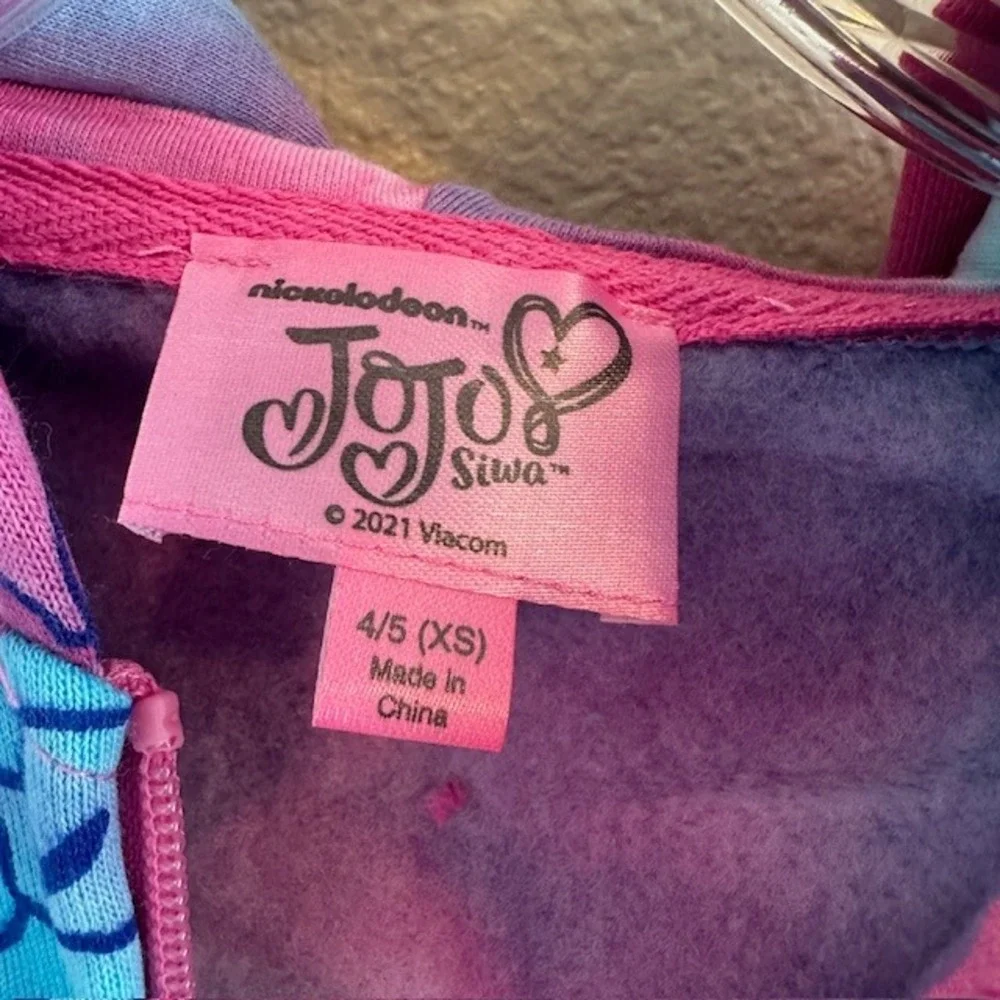 JoJo Siwa Girls Tie Dye 3D‎ Bow Zip-up Hoodie Jacket XS 4/5 NWOT